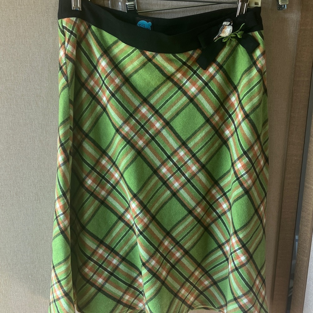 FINAL MARKDOWN Eva Franco Green Plaid Midi Skirt 8